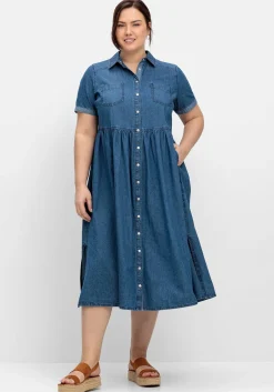 Jeanskleid mit Blusenkragen und Teilungsnaht<sheego Fashion