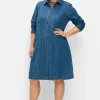 Jeanskleid mit Hemdkragen und Druckknopfleiste<sheego Hot