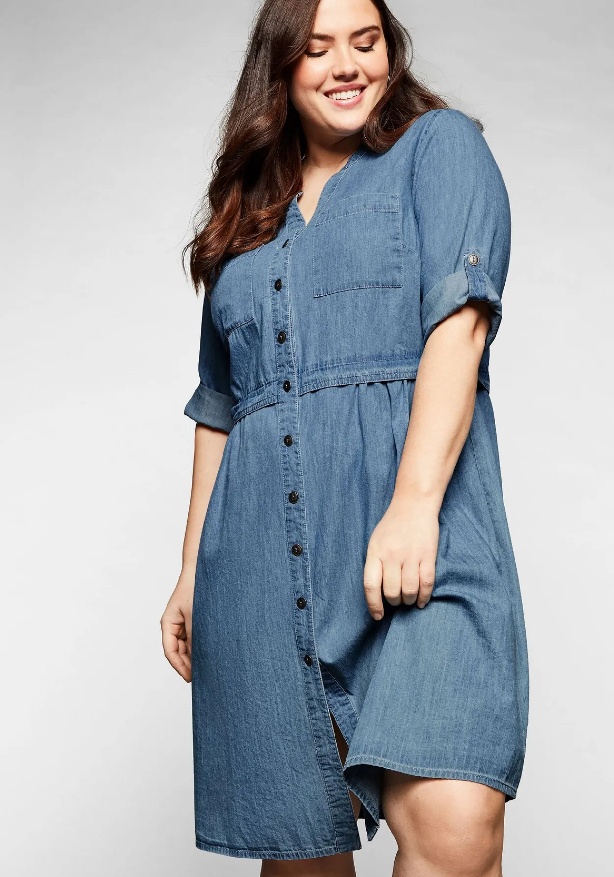 Jeanskleid mit Knopfleiste und hoher Taille<sheego Online