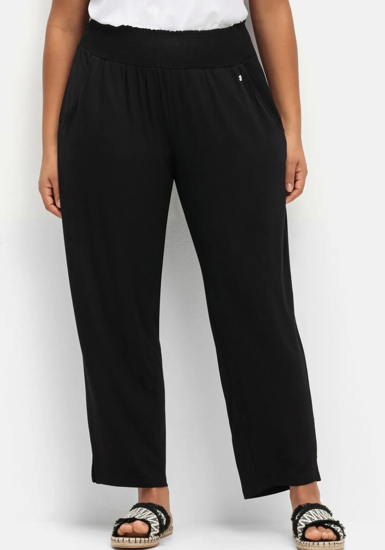 Jerseyhose mit breitem Smokbund und Blumendruck<sheego Discount