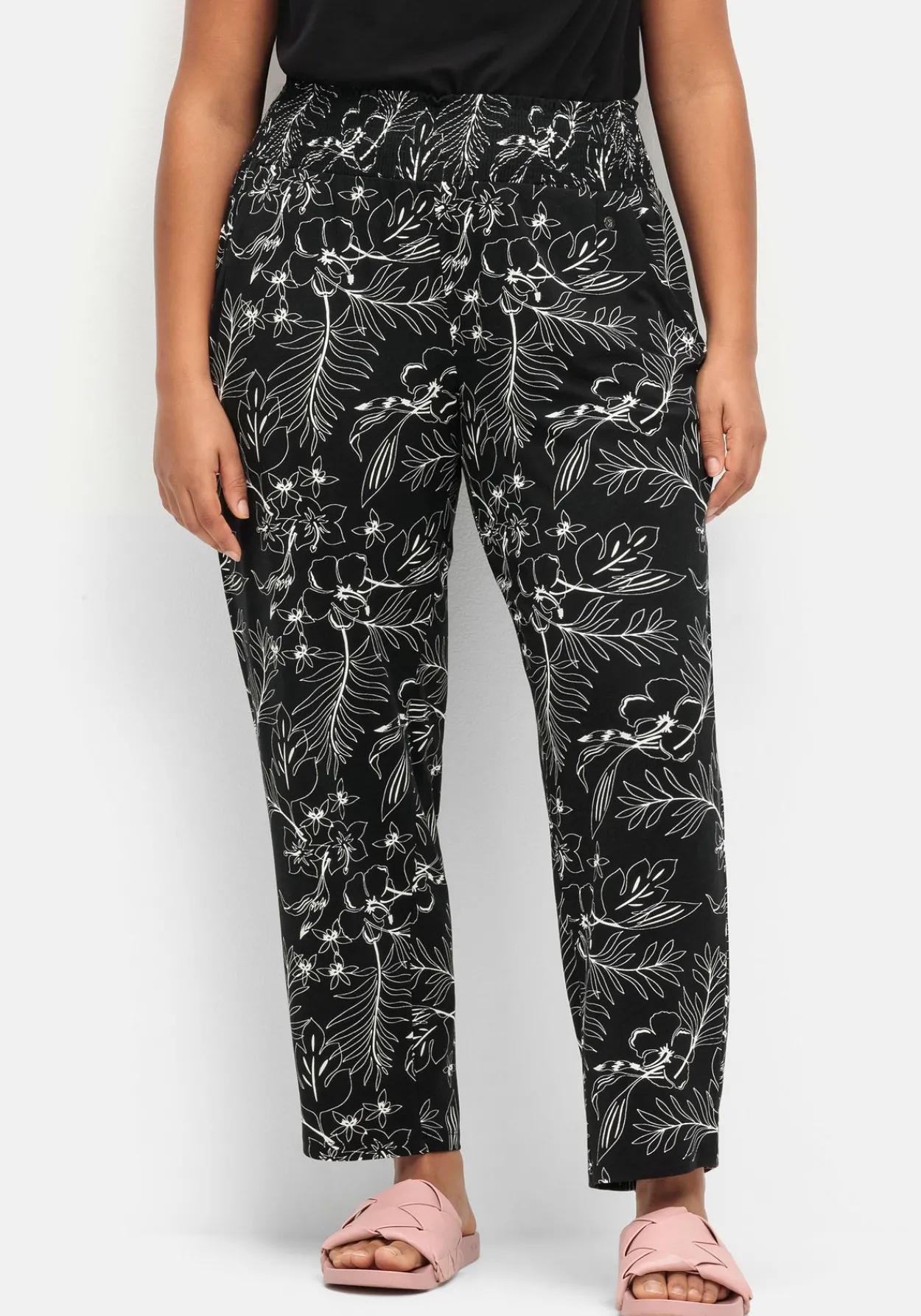 Jerseyhose mit breitem Smokbund und Blumendruck<sheego Online