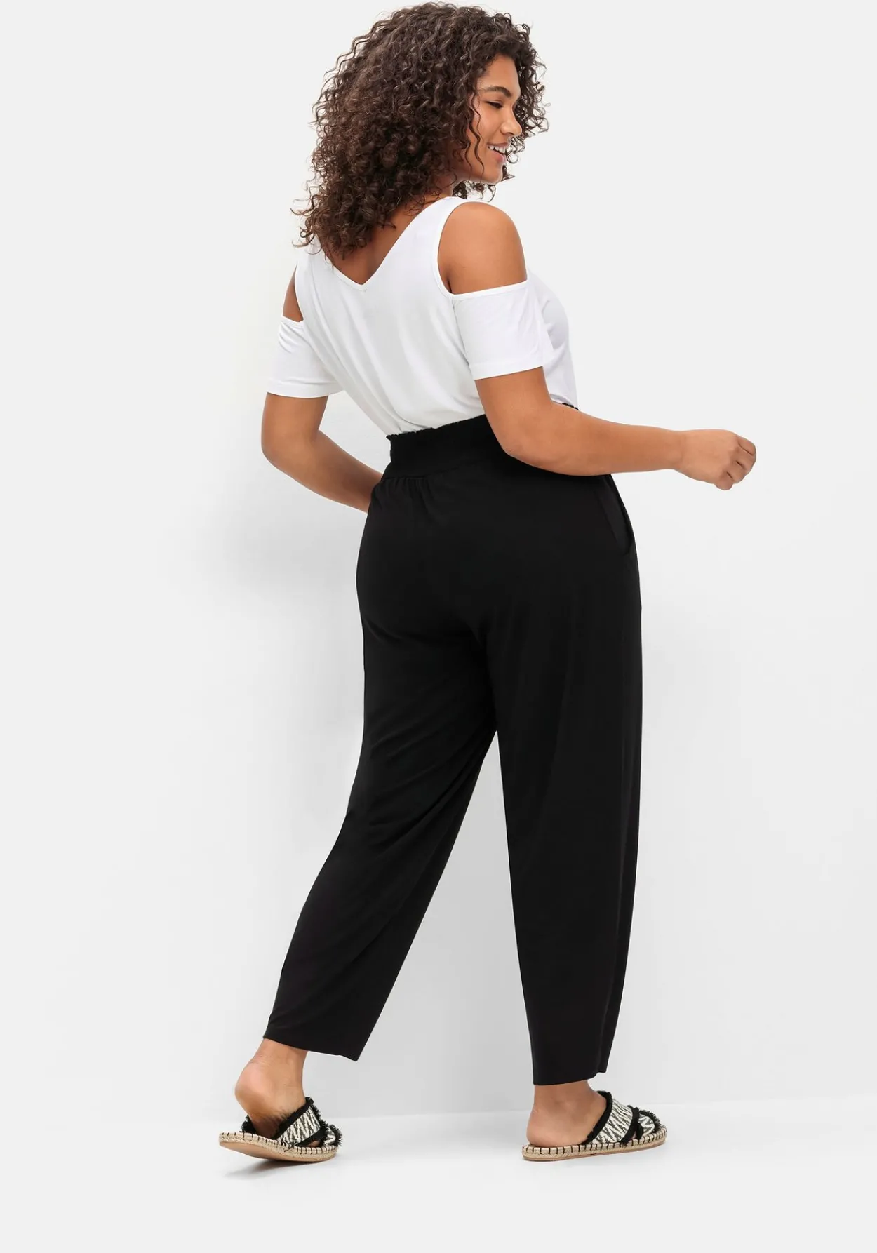 Jerseyhose mit breitem Smokbund und Blumendruck<sheego Discount