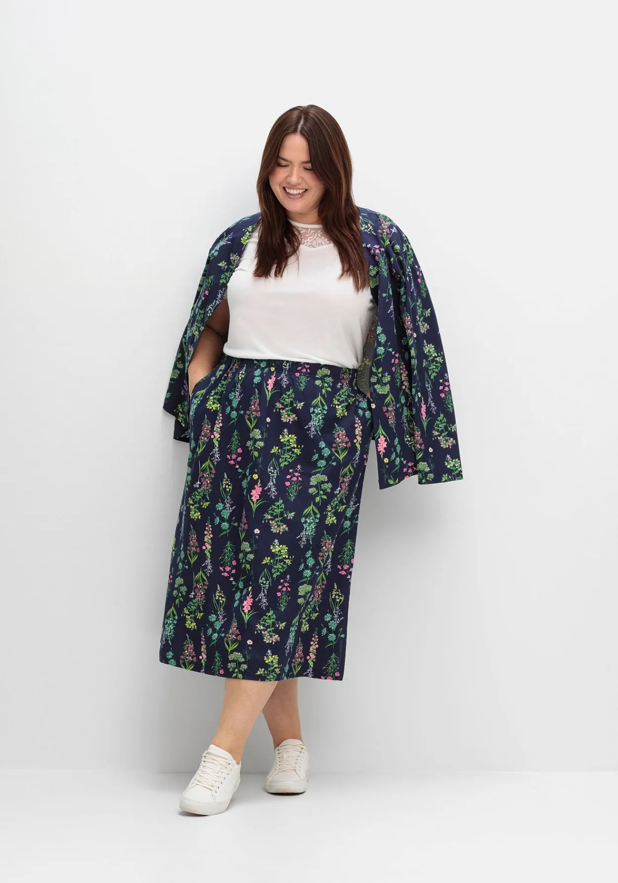 Jerseyrock in Midilänge, mit Blumenprint<sheego Online
