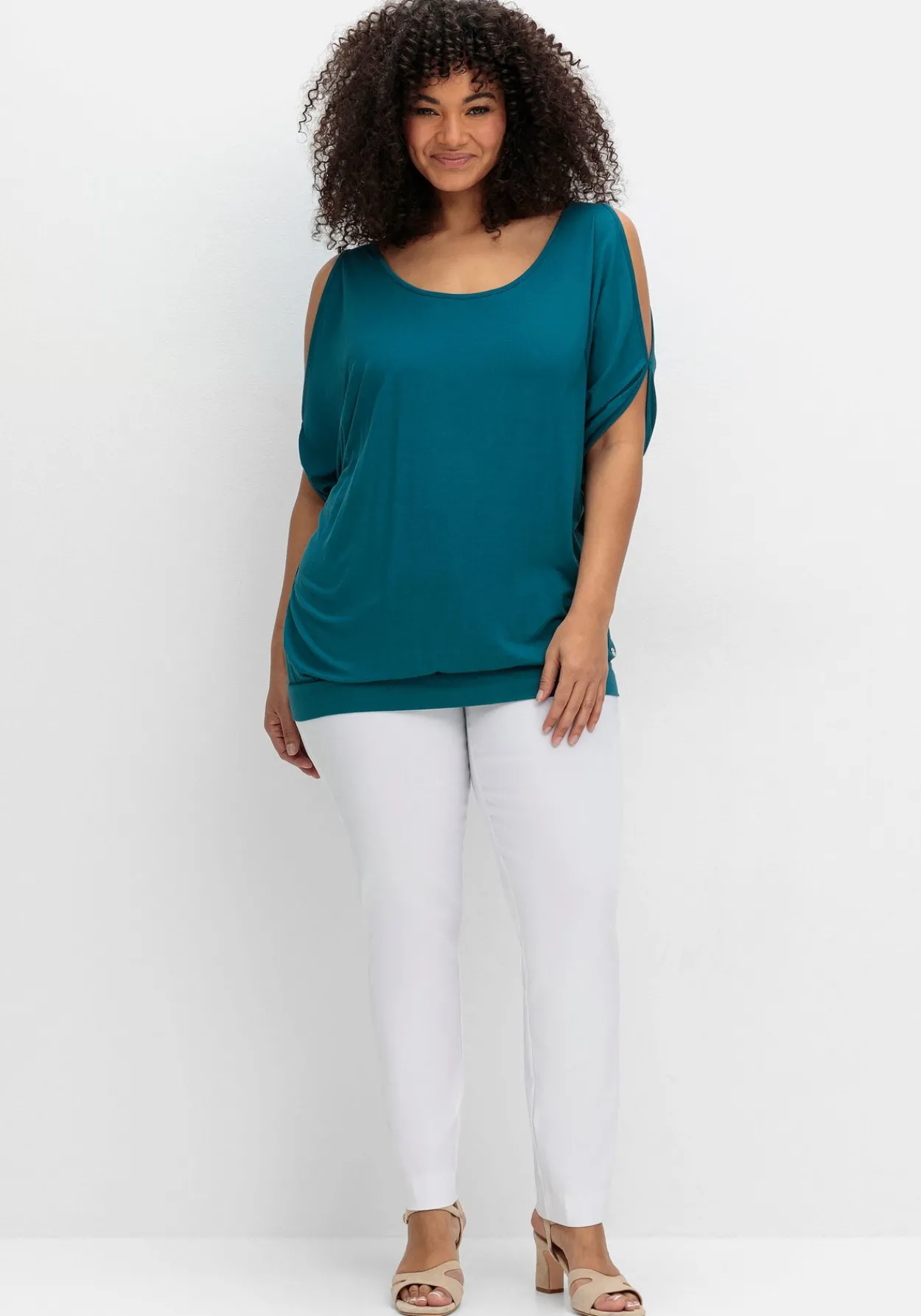 Jerseyshirt mit geschlitzten Fledermausärmeln<sheego Fashion