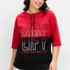 Jerseyshirt mit Stehkragen und Wordingprint<sheego Sale