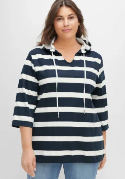Kapuzenshirt mit Streifenmuster und 3/4-Arm<sheego New