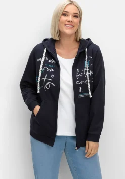 Kapuzensweatjacke mit Print und Kängurutasche<sheego Hot