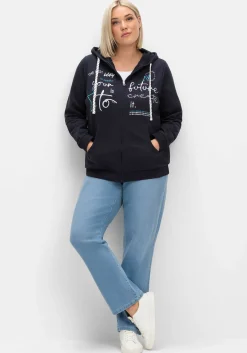 Kapuzensweatjacke mit Print und Kängurutasche<sheego Hot