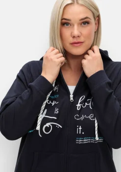 Kapuzensweatjacke mit Print und Kängurutasche<sheego Hot