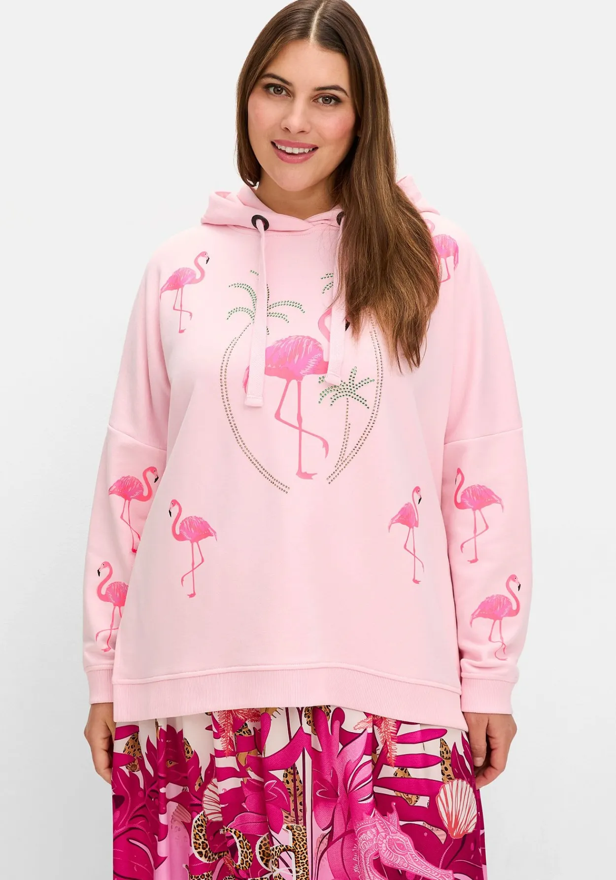 Kapuzensweatshirt mit Flamingo-Prints und Glitzersteinen<sheego loves miss goodlife Clearance