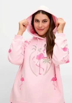 Kapuzensweatshirt mit Flamingo-Prints und Glitzersteinen<sheego loves miss goodlife Clearance