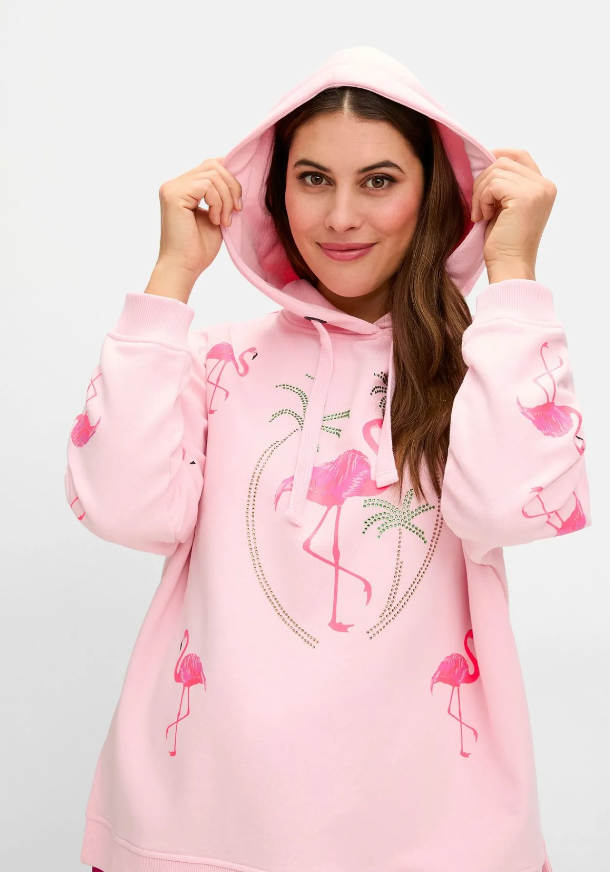 Kapuzensweatshirt mit Flamingo-Prints und Glitzersteinen<sheego loves miss goodlife Clearance