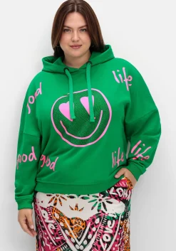 Kapuzensweatshirt mit Smiley-Druck und Glitzersteinen<sheego loves miss goodlife Outlet
