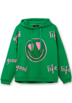 Kapuzensweatshirt mit Smiley-Druck und Glitzersteinen<sheego loves miss goodlife Outlet