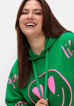Kapuzensweatshirt mit Smiley-Druck und Glitzersteinen<sheego loves miss goodlife Outlet