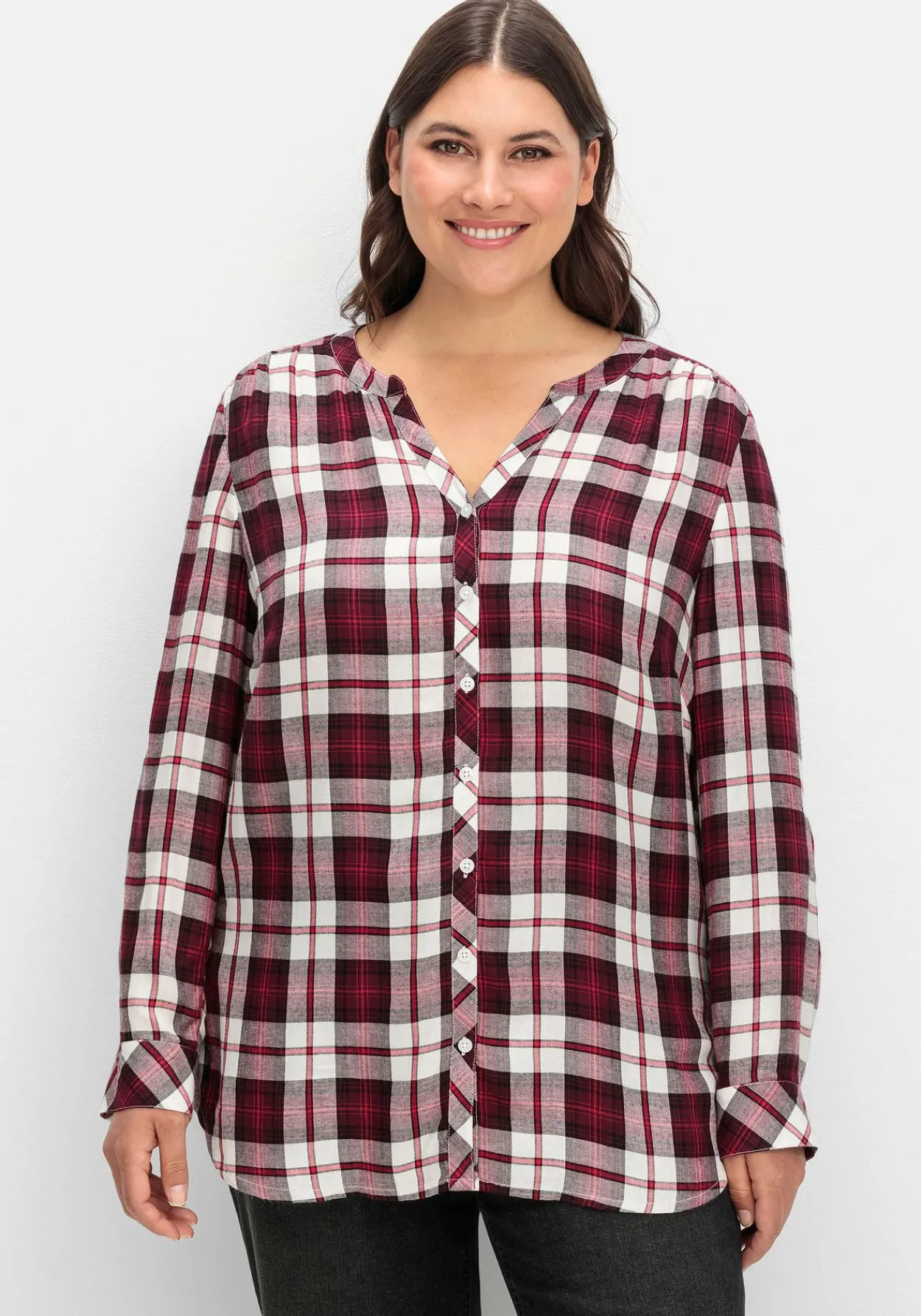 Karierte Bluse mit Rundhalsausschnitt<sheego Clearance
