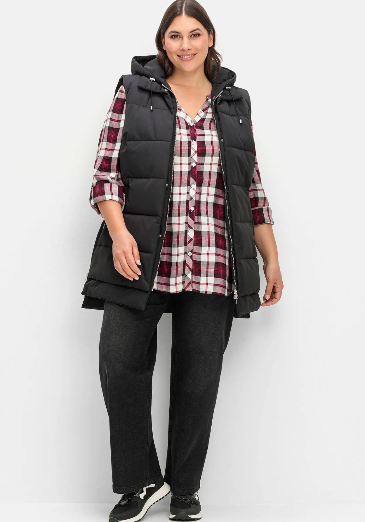 Karierte Bluse mit Rundhalsausschnitt<sheego Clearance