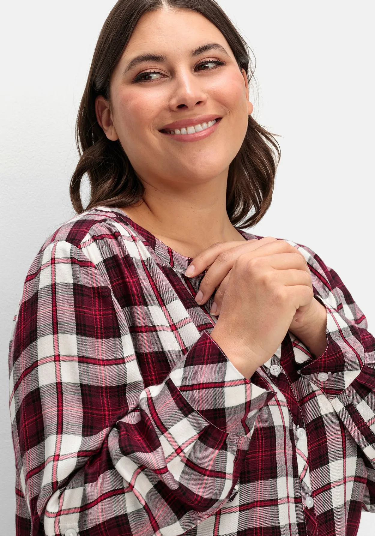 Karierte Bluse mit Rundhalsausschnitt<sheego Clearance