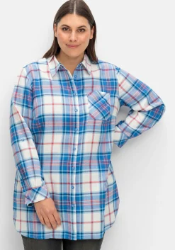 Karierte Longbluse mit Krempelfunktion<sheego New