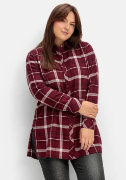 Karierte Longbluse mit Kragen und Manschettenärmel<sheego Clearance