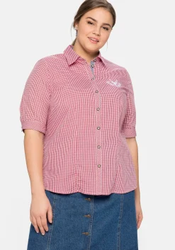 Karierte Trachtenbluse mit Stickereien<sheego Fashion