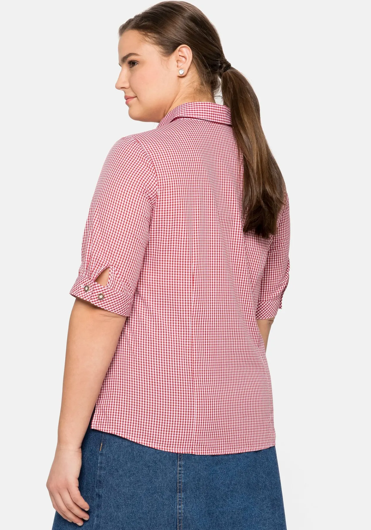 Karierte Trachtenbluse mit Stickereien<sheego Fashion