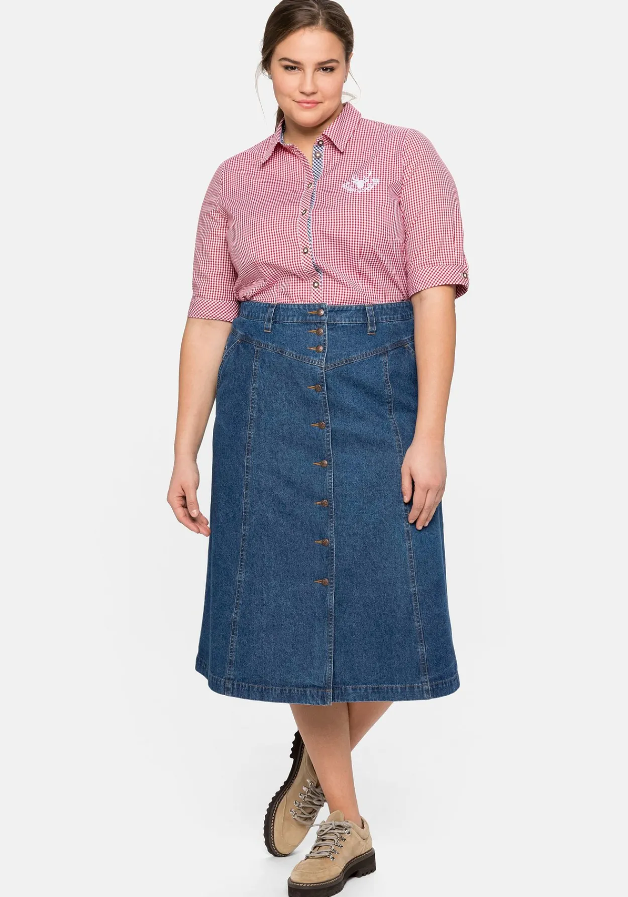Karierte Trachtenbluse mit Stickereien<sheego Fashion