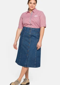 Karierte Trachtenbluse mit Stickereien<sheego Fashion