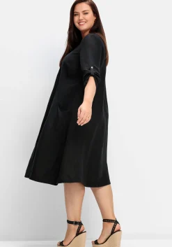 Kleid in A-Linie mit 3/4-Ärmeln, aus Leinen-Viskose-Mix<sheego Discount