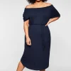 Kleid mit Bindeband und Carmenausschnitt<sheego Online