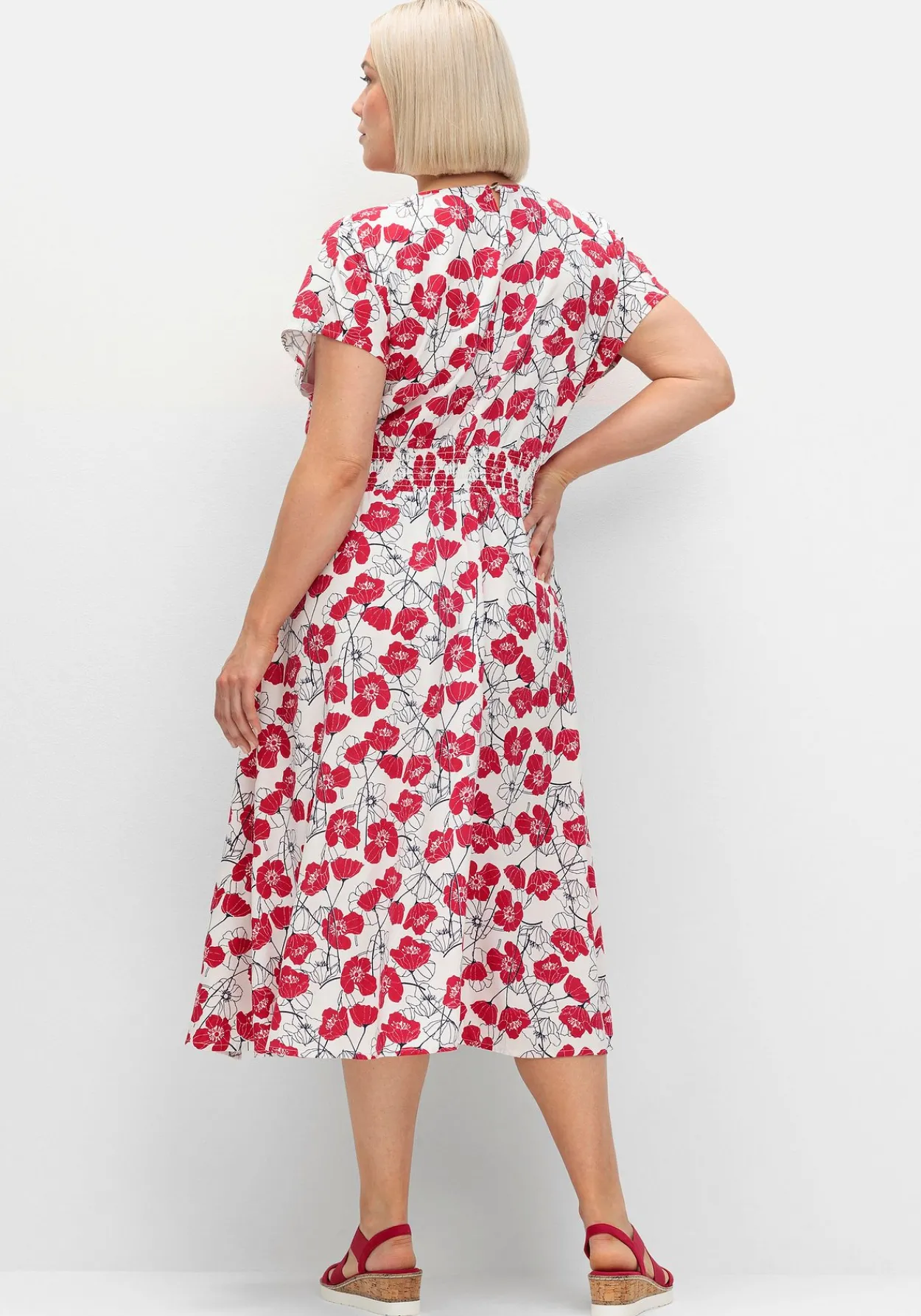 Kleid mit Blumenprint und Smokbund<sheego Discount