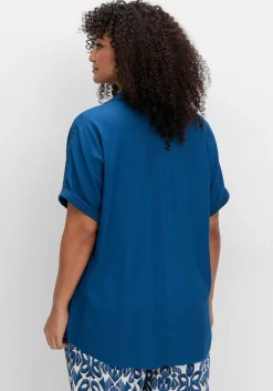 Kurzarm-Hemdbluse im Materialmix<sheego New