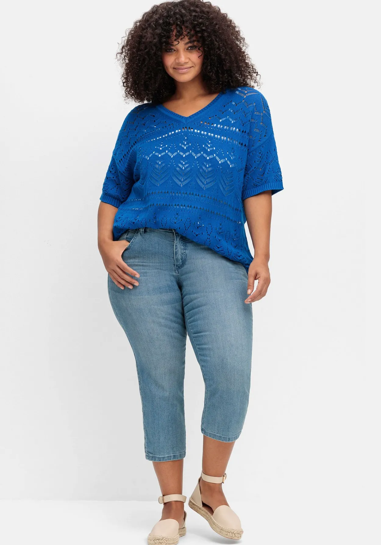 Kurzarm-Pullover im Ajourstrick, in Oversize-Form<sheego Sale