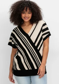 Kurzarm-Pullover mit Jacquard-Streifen<sheego Online