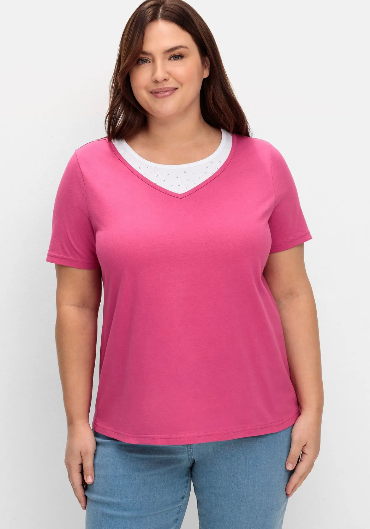 Kurzarmshirt in Layeroptik mit Ziernieten<sheego Clearance