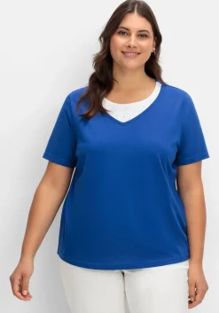 Kurzarmshirt in Layeroptik mit Ziernieten<sheego Fashion