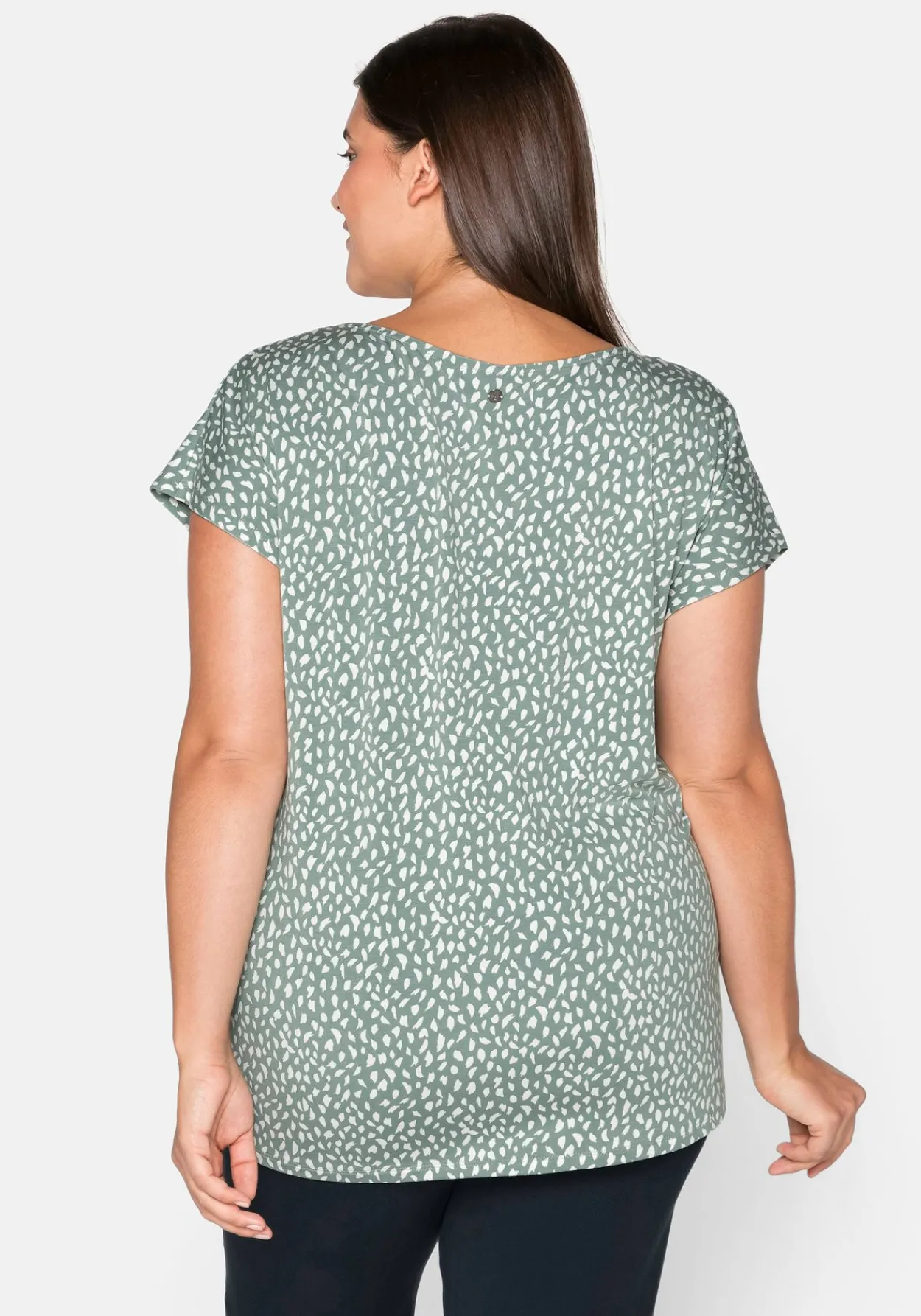 Kurzarmshirt mit Alloverdruck und seitlichen Falten<sheego Hot