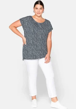 Kurzarmshirt mit Alloverdruck und seitlichen Falten<sheego Online
