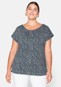 Kurzarmshirt mit Alloverdruck und seitlichen Falten<sheego Online