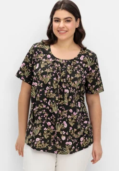 Kurzarmshirt mit Blumenprint und Faltendetails<sheego Best