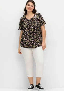 Kurzarmshirt mit Blumenprint und Faltendetails<sheego Best