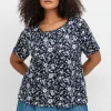 Kurzarmshirt mit Faltendetails am Rundhalsausschnitt<sheego Hot