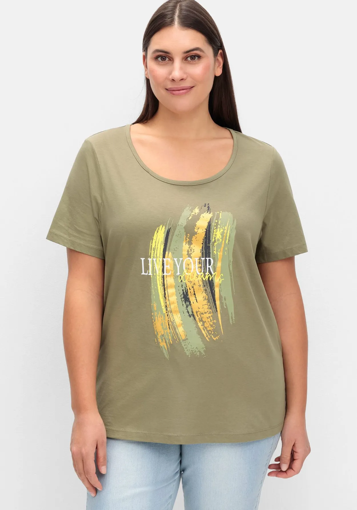 Kurzarmshirt mit Frontdruck und Glitzereffekt<sheego Best