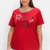 Kurzarmshirt mit Frontdruck und Glitzerdetails<sheego New