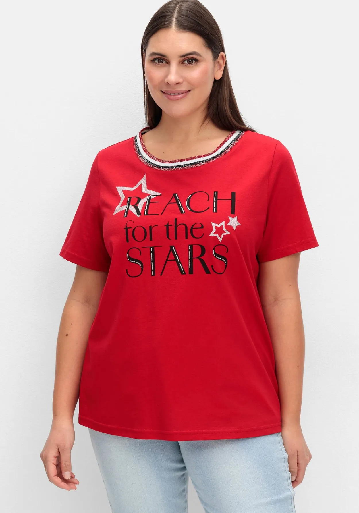 Kurzarmshirt mit Frontdruck und Glitzerdetails<sheego New