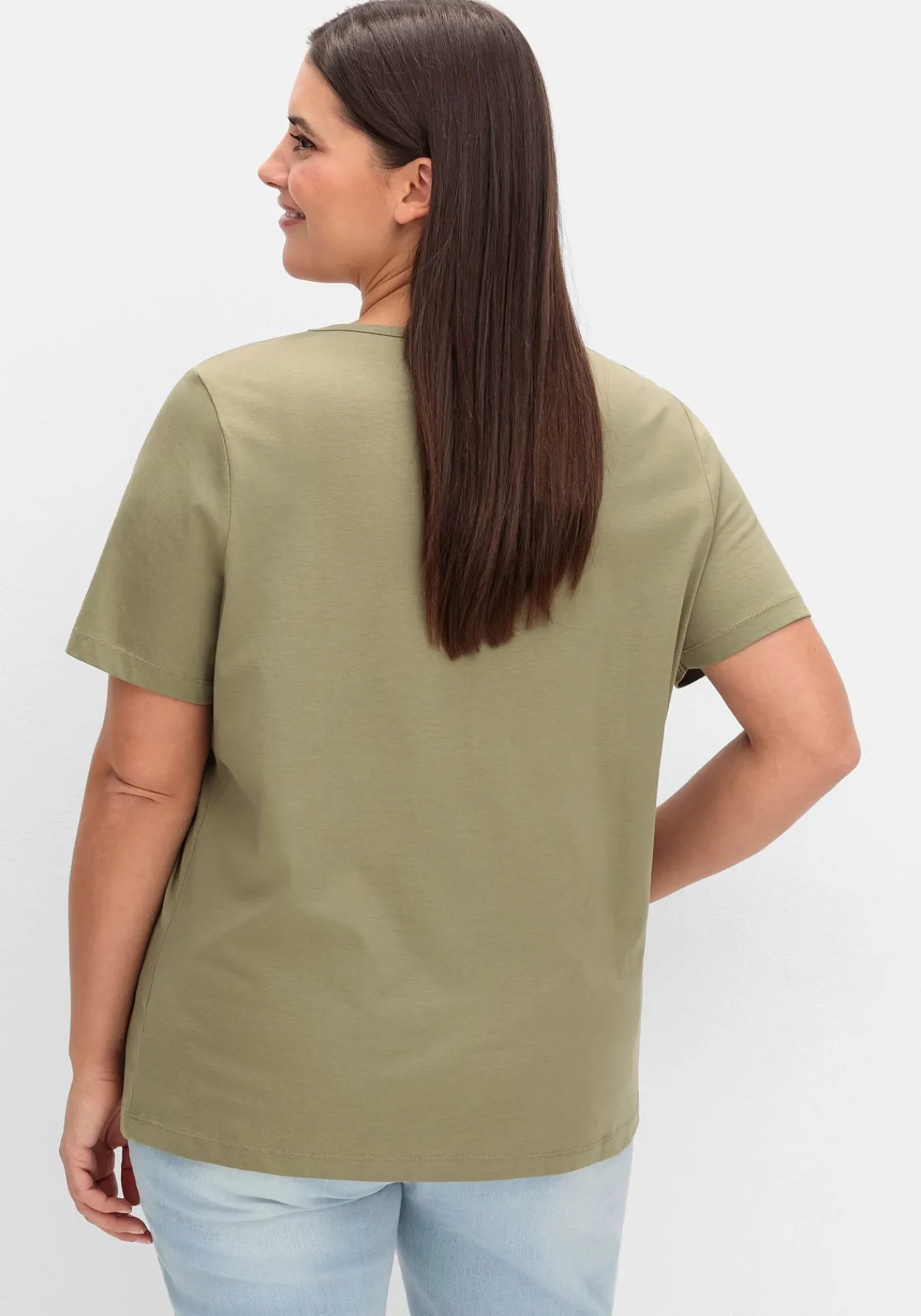 Kurzarmshirt mit Frontdruck und Glitzereffekt<sheego Best