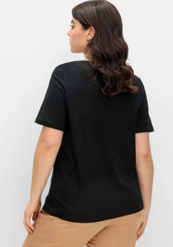 Kurzarmshirt mit Frontdruck und Glitzereffekt<sheego Hot