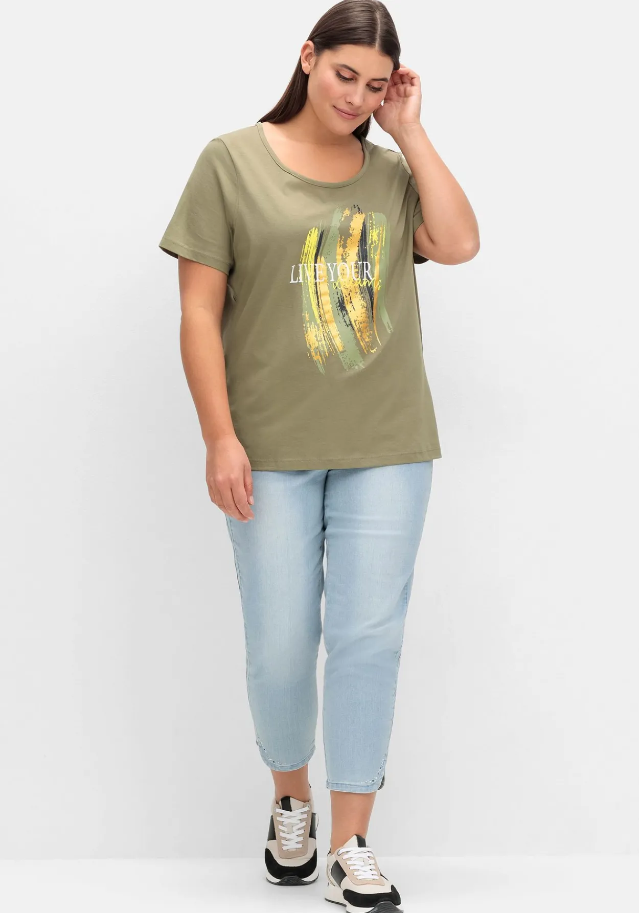 Kurzarmshirt mit Frontdruck und Glitzereffekt<sheego Best