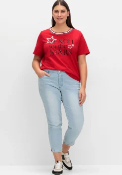 Kurzarmshirt mit Frontdruck und Glitzerdetails<sheego New