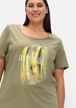 Kurzarmshirt mit Frontdruck und Glitzereffekt<sheego Best